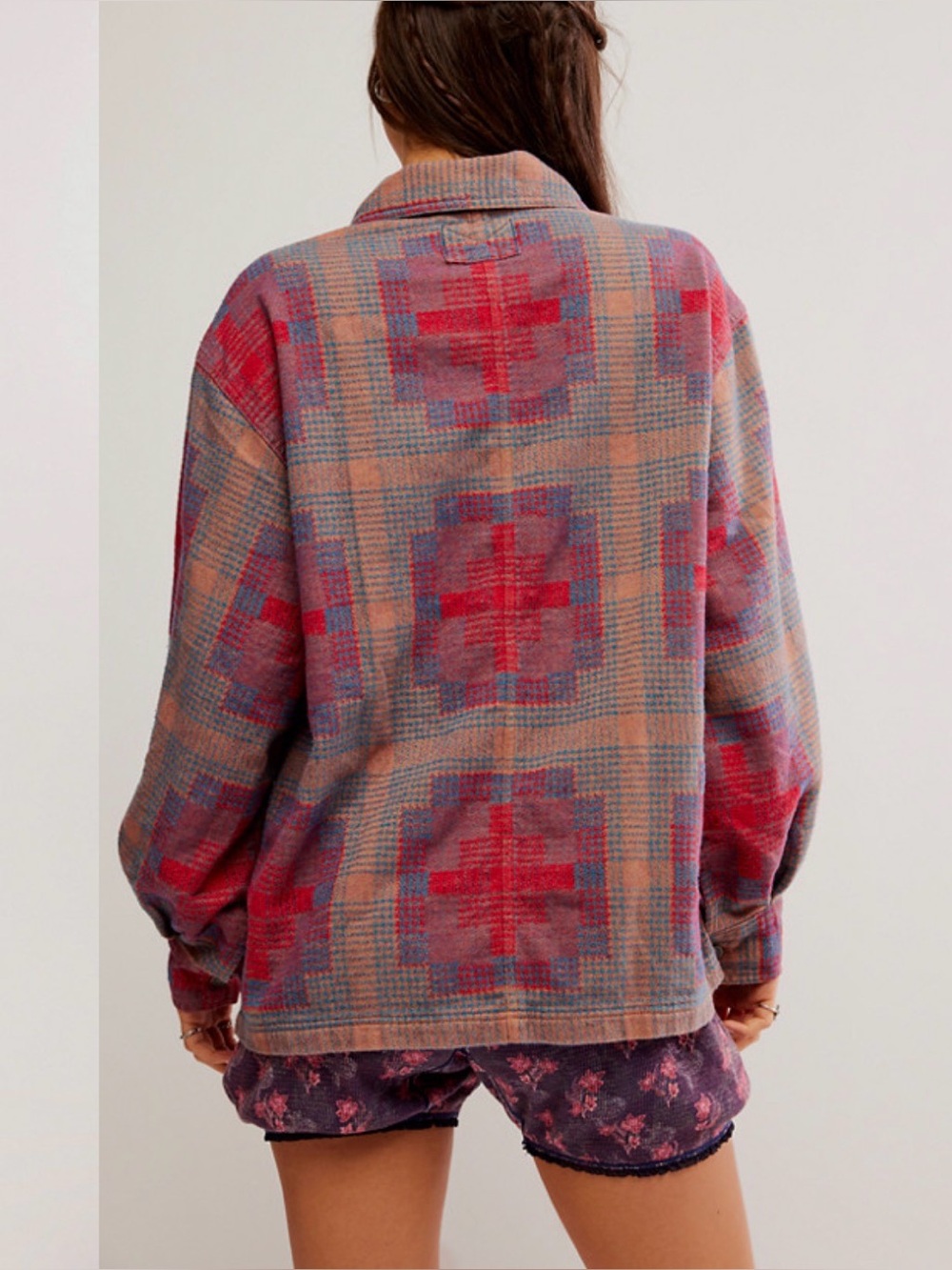We The Free Keep it Cozy button up shirt color Red motif shacket Jacket sz small